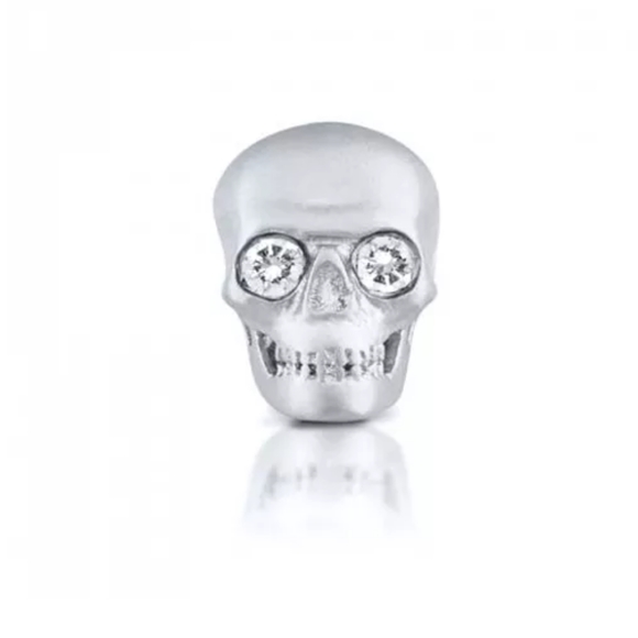 925 Sterling Silver Platinum Plated Skull CZ Punk - Picture 2 of 12